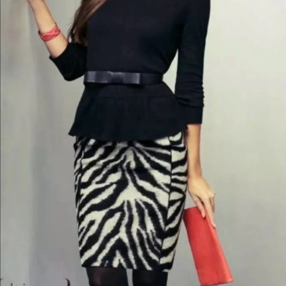 Ann Taylor Zebra Print Wool Blend Skirt Black/Light Grey 12P